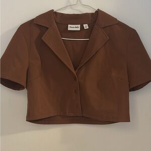 Sunday Best Brown Button-Up Crop Top